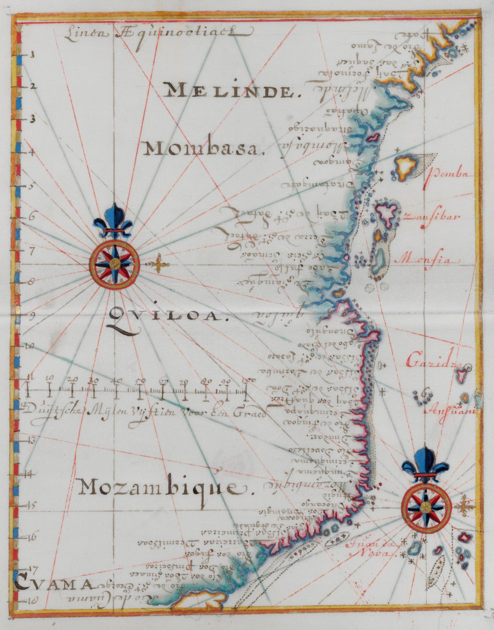 Mappa di Mombasa, Africa Orientale da Dutch School