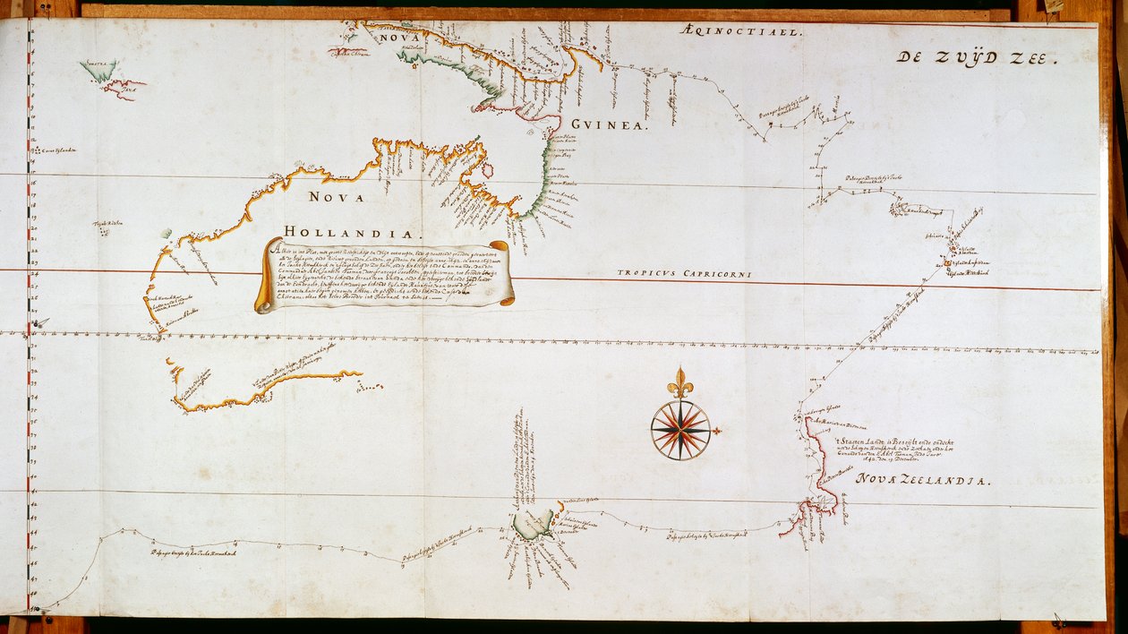 Mappa della Nuova Olanda, ora Australia, e della Nuova Zelanda da Dutch School