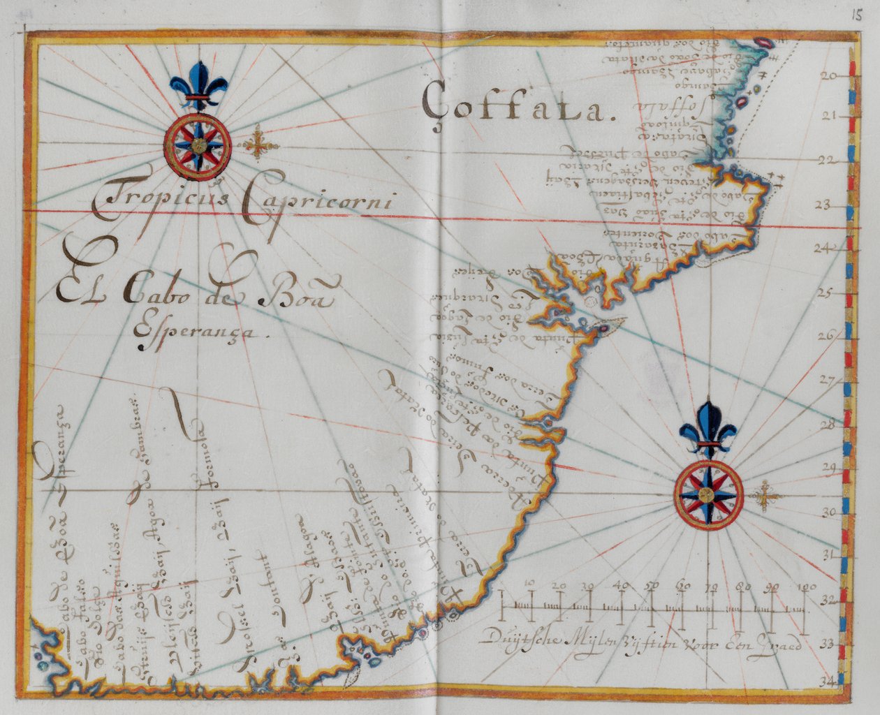 Mappa del Capo di Buona Speranza (cabo da Boa Esperança) da Dutch School