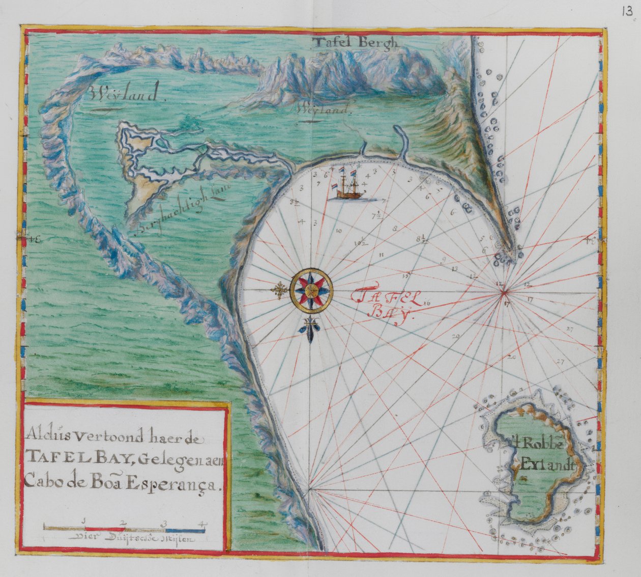 Mappa del Capo di Buona Speranza. Table Bay, Sudafrica da Dutch School