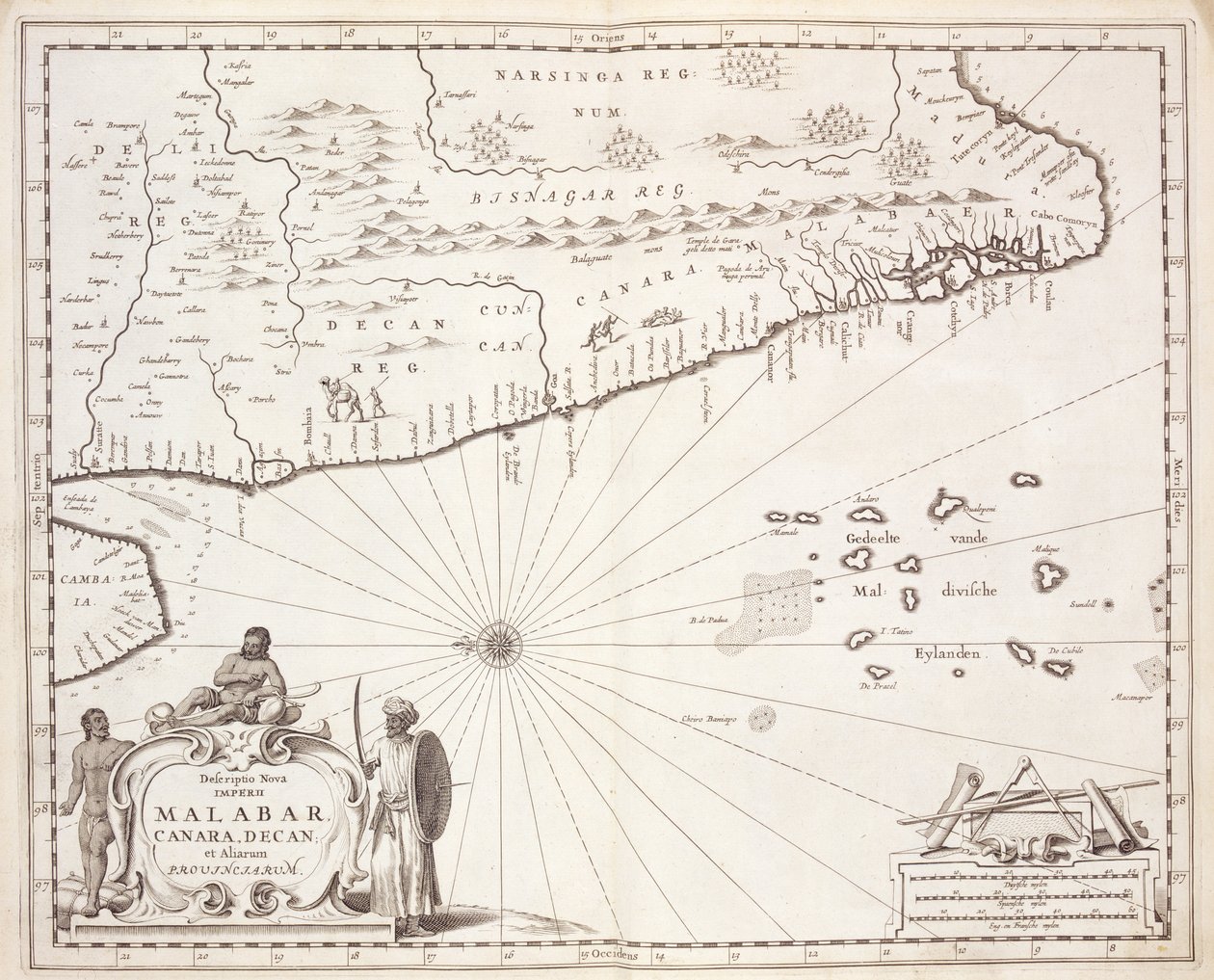 Mappa della costa del Malabar, Indie orientali, 1672 da Dutch School