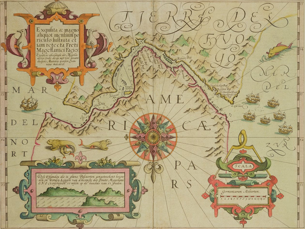 Mappa dello Stretto di Magellano, Patagonia, dall