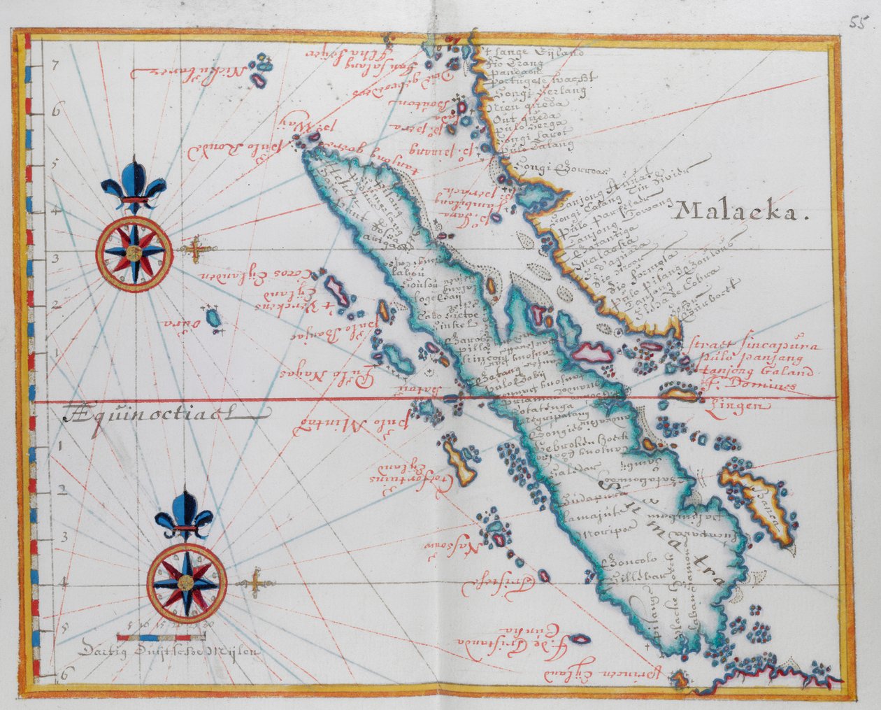 Mappa che mostra Malacca e Sumatra, Indonesia occidentale, parte delle isole della Sonda da Dutch School