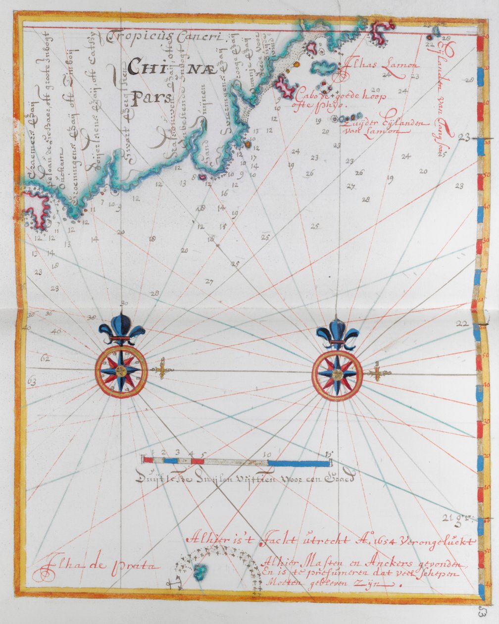 Mappa di una piccola parte della costa della Cina da Dutch School