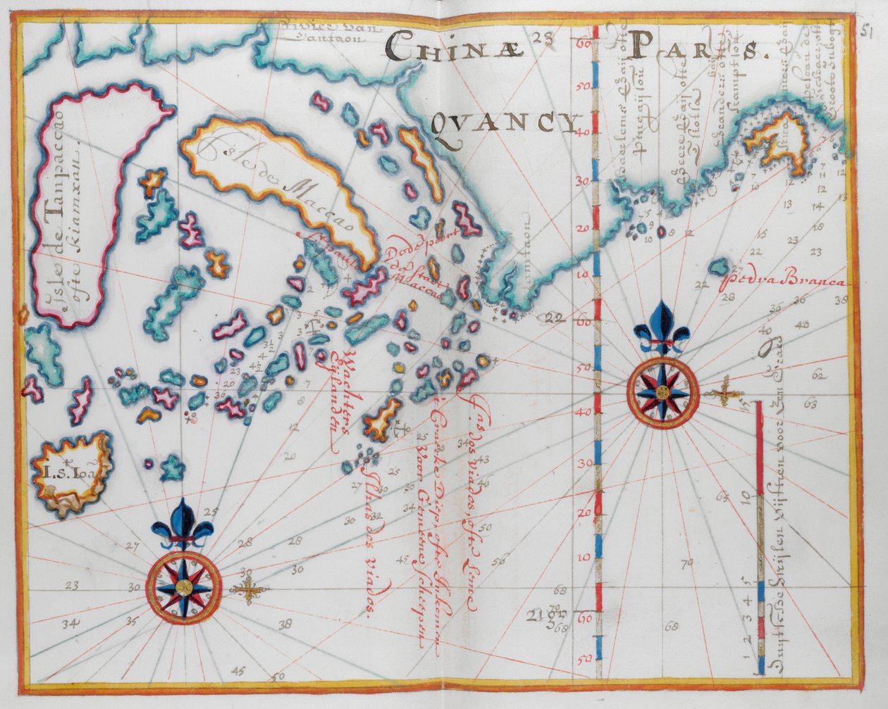 Mappa che mostra parte della costa della Cina e delle isole da Dutch School