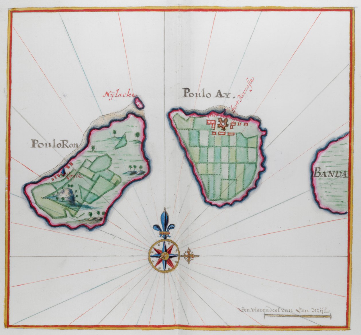 Mappa che mostra due delle isole Banda da Dutch School
