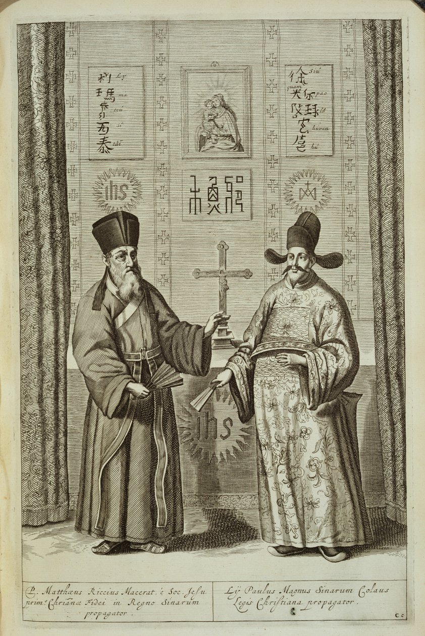 Matteo Ricci (1552-1610) e Paulus Li, da China Illustrata di Athanasius Kircher (1601-80) 1667 da Dutch School