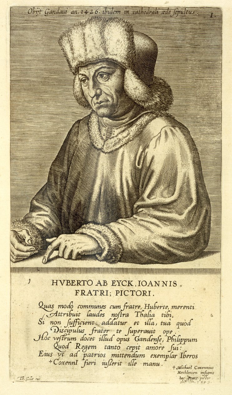 Ritratto di Hubert van Eyck, tavola 1 da una serie di ritratti di artisti, inciso da Theodor Galle da Dutch School