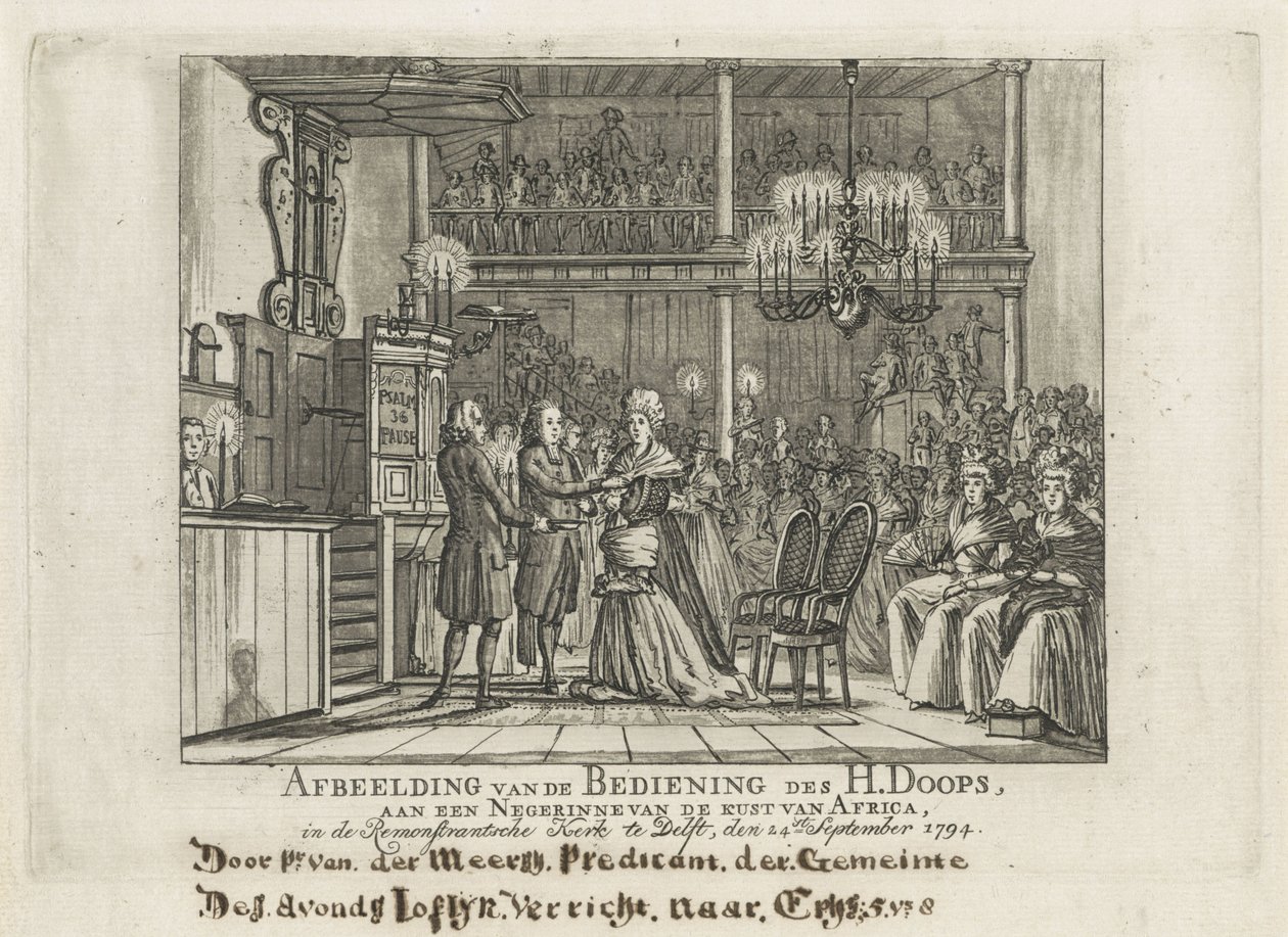 Battesimo Remonstrant di donna africana a Delft da Dutch School