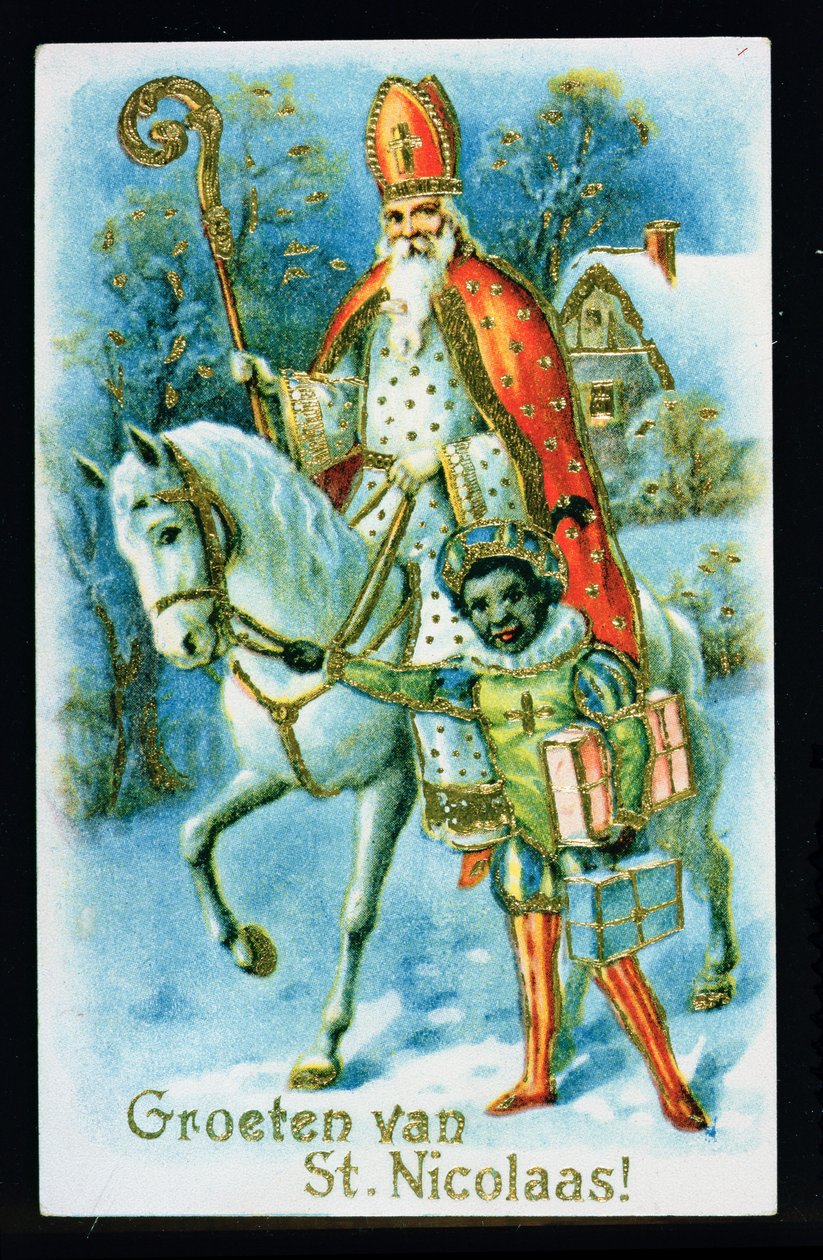 San Nicola e un aiutante nero, c.1890, cartolina olandese da Dutch School
