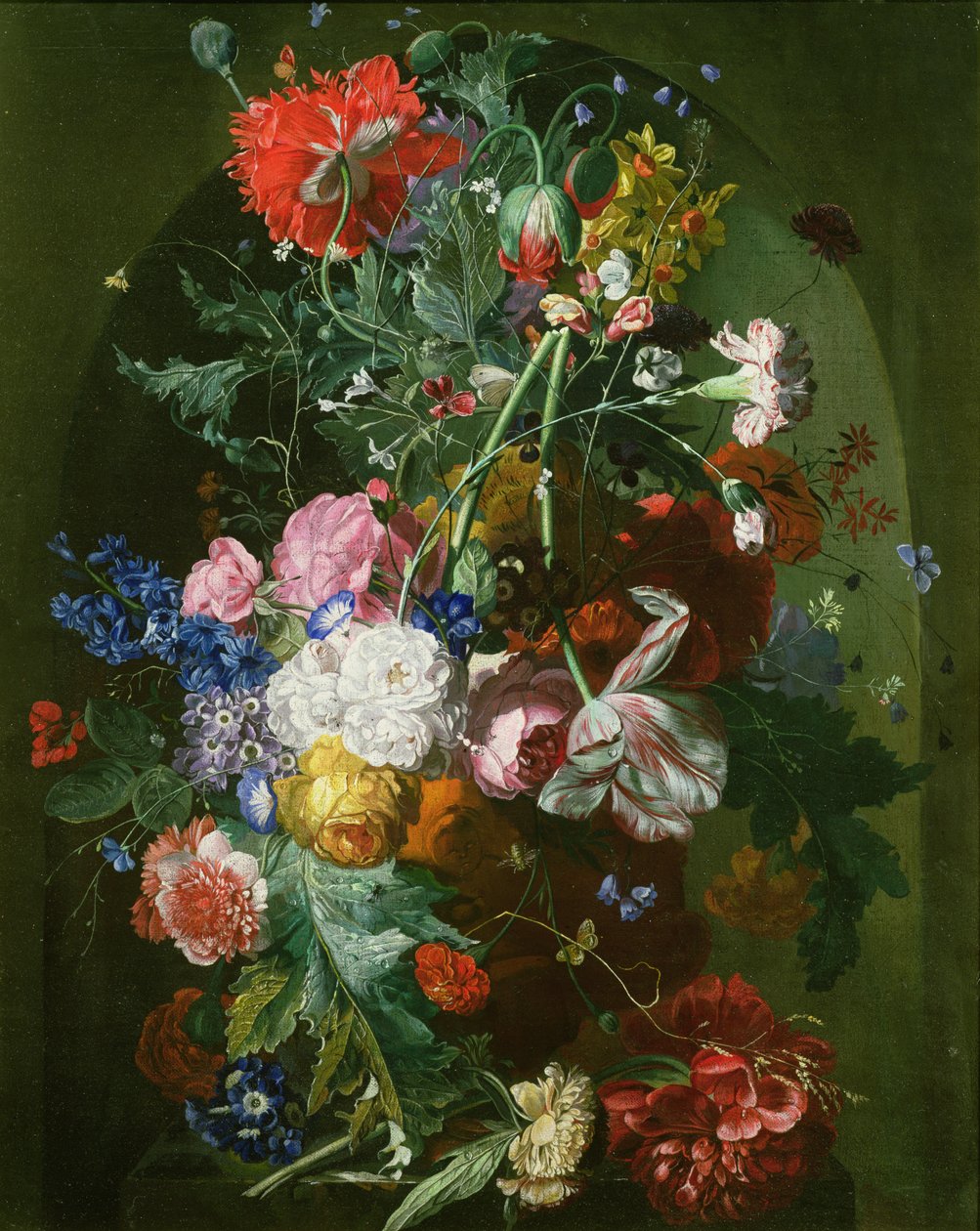 Natura morta di fiori in un vaso di terracotta in una nicchia da Dutch School