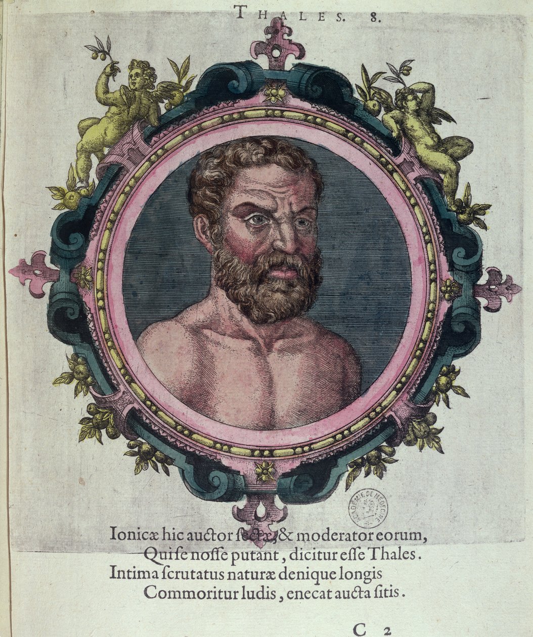 Talete di Mileto (c.625-547 a.C.), illustrazione da Veterum et Recentium Medicorum Philosophorumque Icones di Johannes Sambucus, pubblicato da Plantin ad Anversa nel 1574 da Dutch School