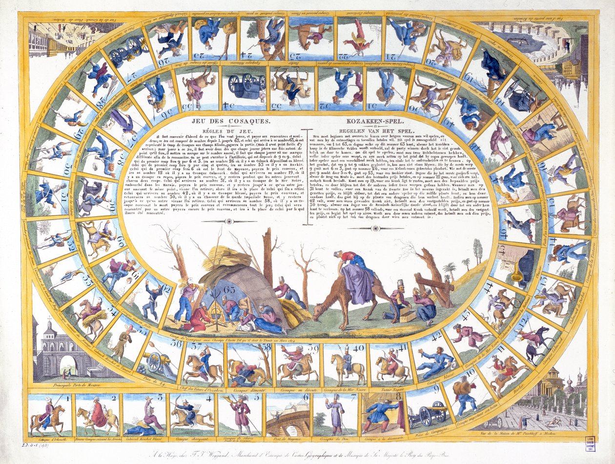Il gioco dei cosacchi con illustrazioni di diversi tipi di soldati russi, c.1815-16 da Dutch School