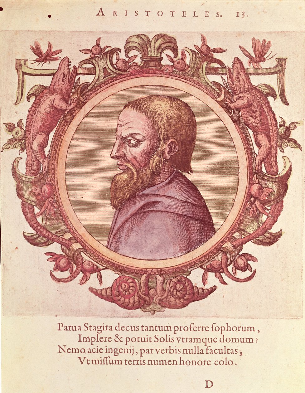 Il filosofo Aristotele (384-322 a.C.), illustrazione da Veterum et Recentium Medicorum Philosophorumque Icones di Johannes Sambucus, pubblicato da Plantin ad Anversa nel 1574 da Dutch School