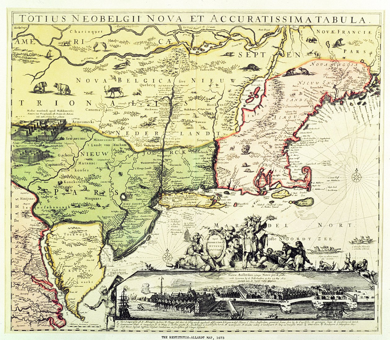 La mappa Restitutio-Allardt di New Amsterdam, incisa e pub. da Carolus Allardt, 1673 da Dutch School