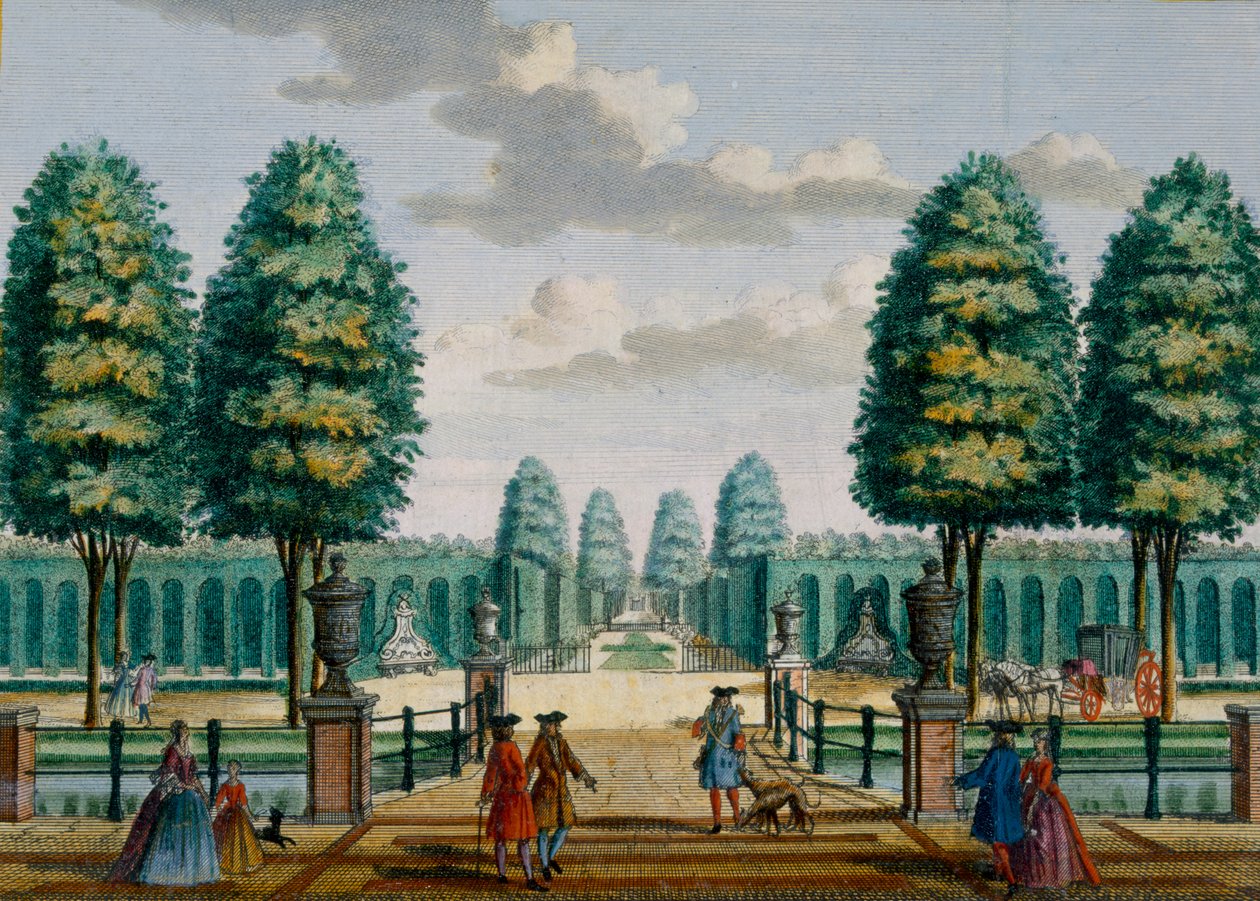 Vista dalla casa verso il cancello principale, Meerestein, da Het Zeganpralent Kennemerlant di Hendrick de Leth e Matthias Brouerius Van Nidek, pubblicato c.1700-1730 da Dutch School