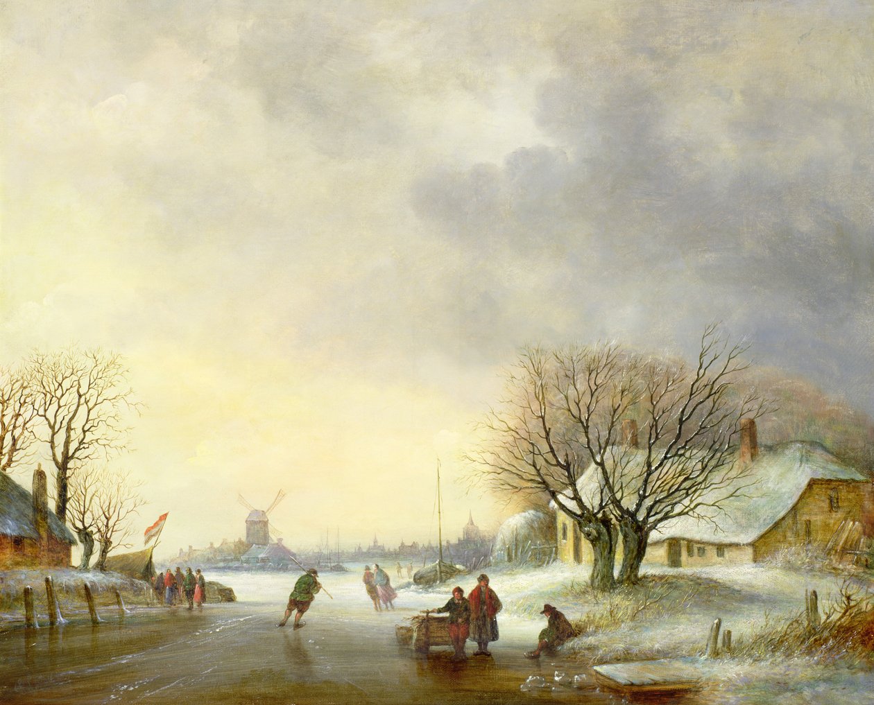 Scena invernale con un mulino a vento da Dutch School