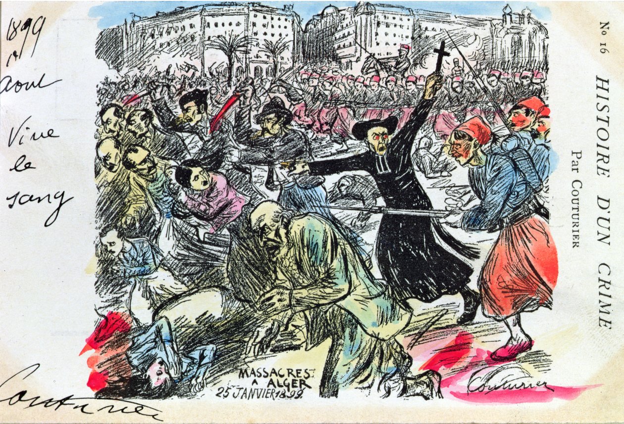 Cartolina che raffigura il massacro degli ebrei ad Algeri, 25 gennaio 1899 da E. Couturier