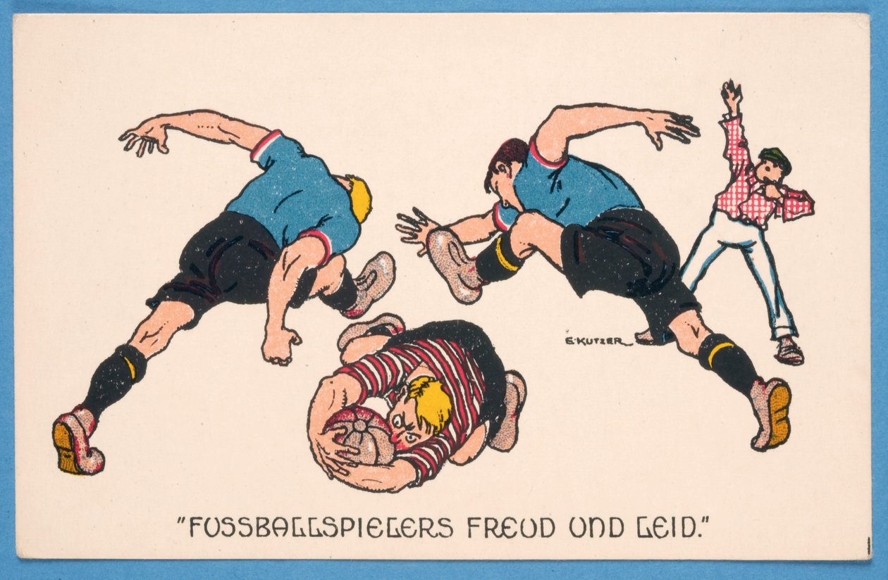 Fussballspielers Freud un Leid, cartolina raffigurante calciatori da E. Kutzer