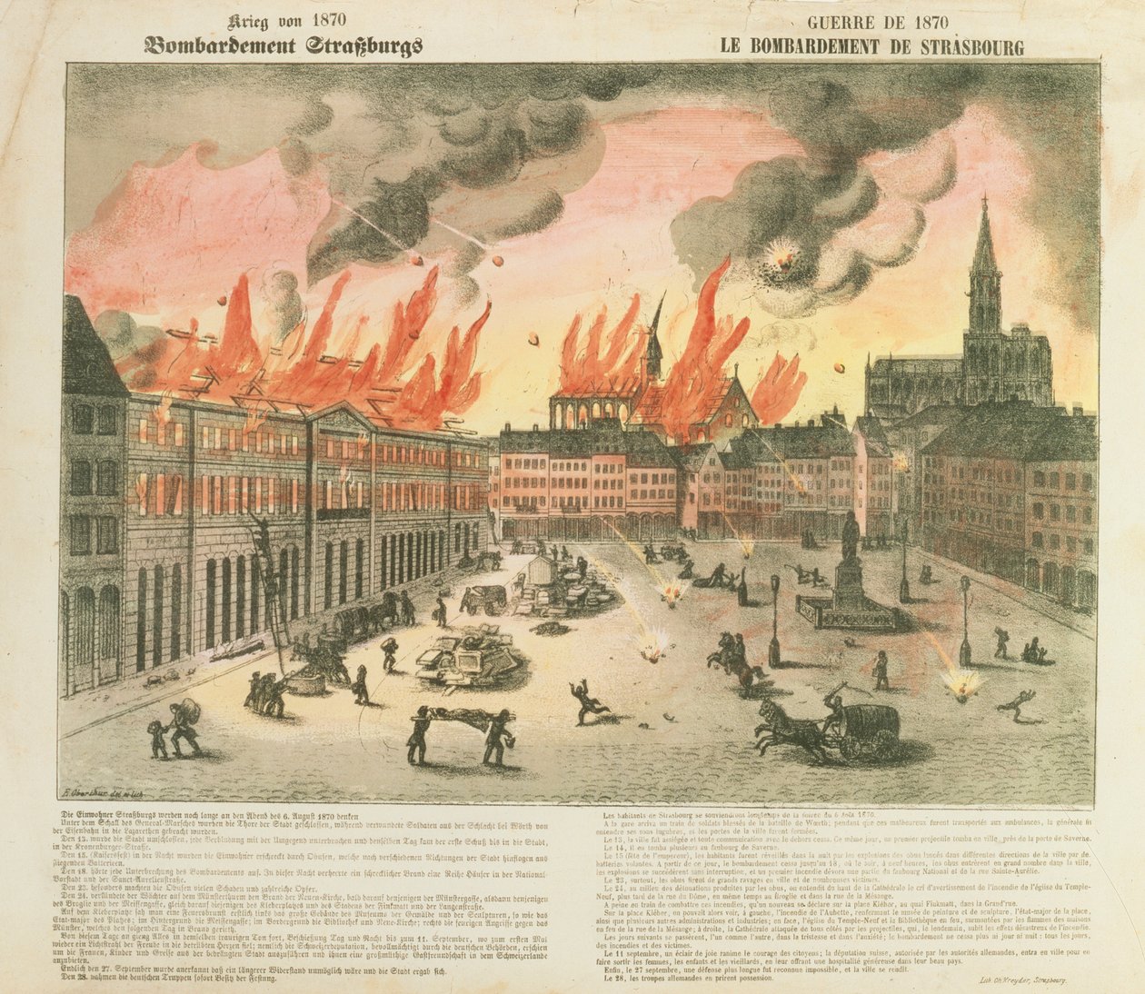 Bombardamento di Strasburgo, 24-27 agosto 1870, truppe del Baden guidate dal Generale von Werder, pubblicato da Ch. Kreyder, Strasburgo, 1870 da E. Oberthur