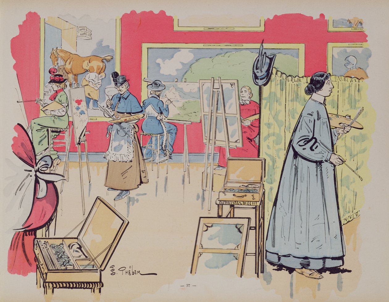 Signore che frequentano una lezione di pittura da E. Thelem