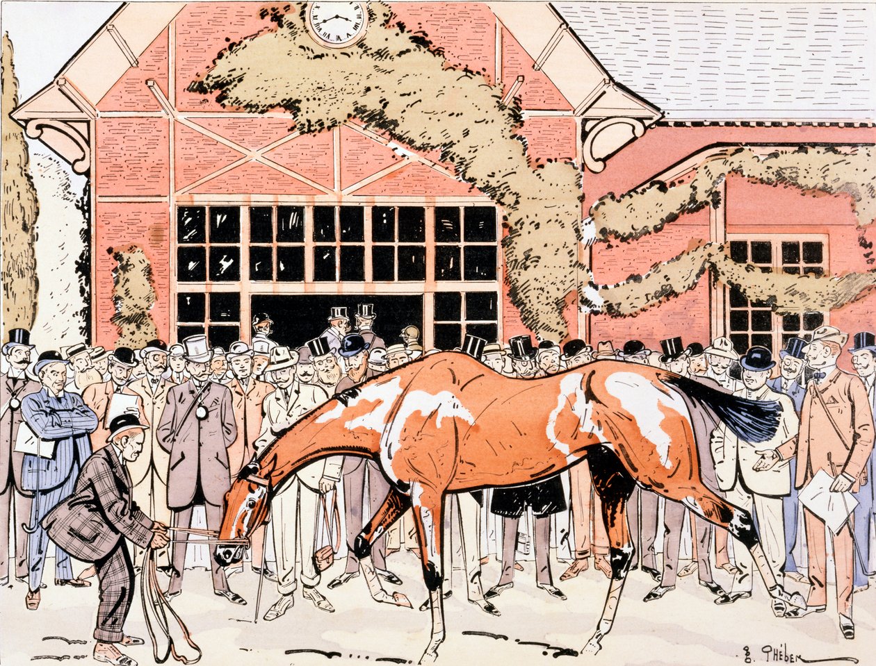 Osservando il cavallo da corsa nel paddock, c.1905 da E. Thelem