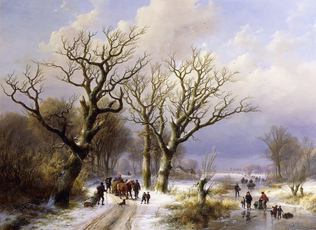 Paesaggio invernale boscoso con figure, 1863 da E.J. Verboeckhoven