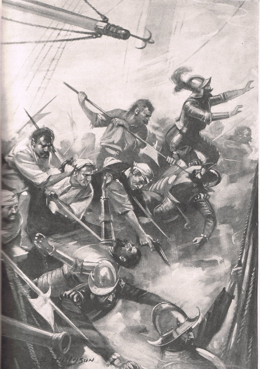 Gli inglesi respingono gli spagnoli a San Juan de Ulua, illustrazione da 