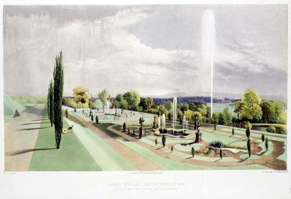 Giardino della Terrazza Inferiore, Worsley Hall, pub. da Thomas McLean da E. Adveno Brooke