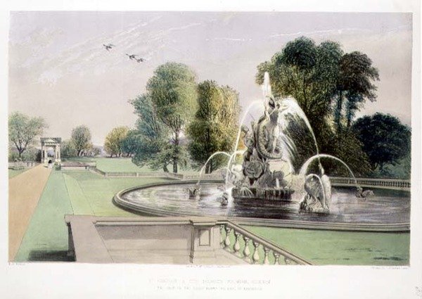 Fontana di San Giorgio e il Drago, Holkham, pub. da Thomas McLean da E. Adveno Brooke