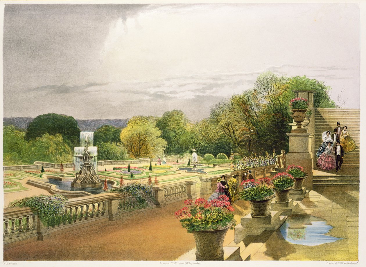 Il Parterre, Harewood House vicino a Leeds, pub. da Thomas McLean da E. Adveno Brooke