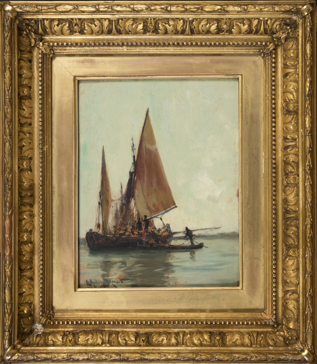 Barca veneziana sulla laguna da E. Aubrey Hunt