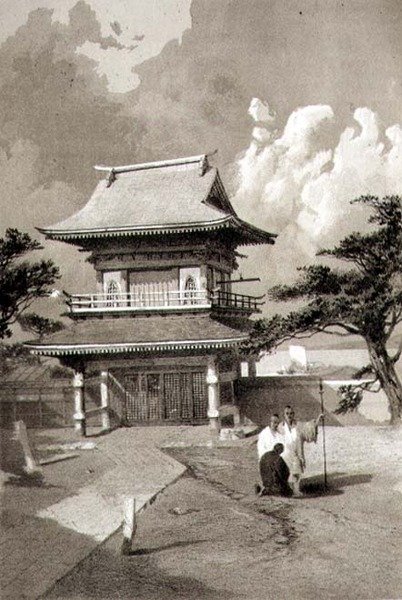Ingresso a un tempio a Hakotadi, pub. da Sarony & Co., c.1856 da E. Brown