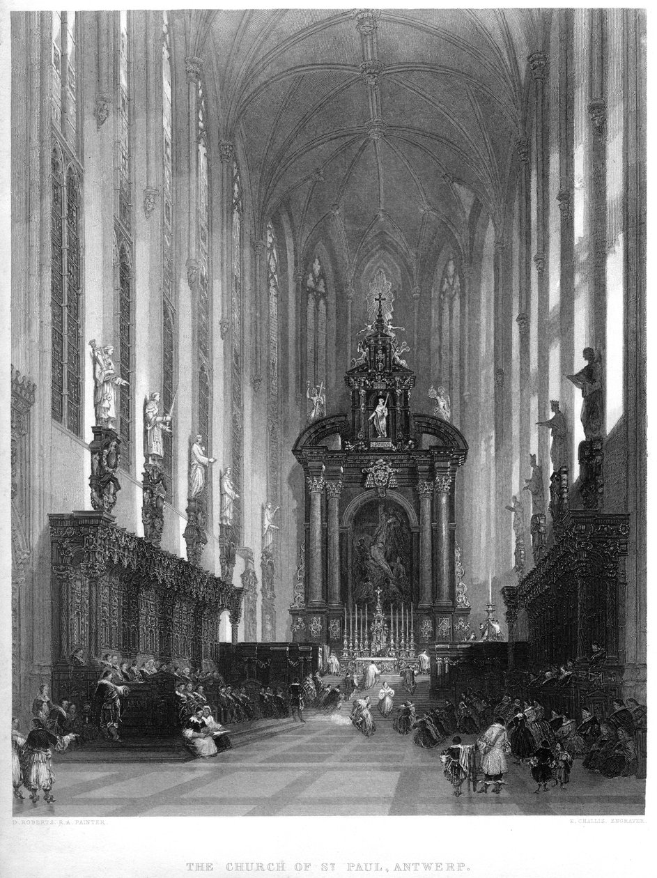 La chiesa di San Paolo, Anversa, XIX secolo da E. Challis