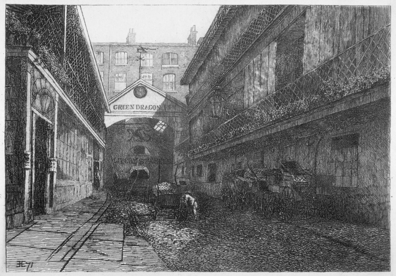 The Green Dragon Inn, Bishopsgate, Città di Londra da E Edwards