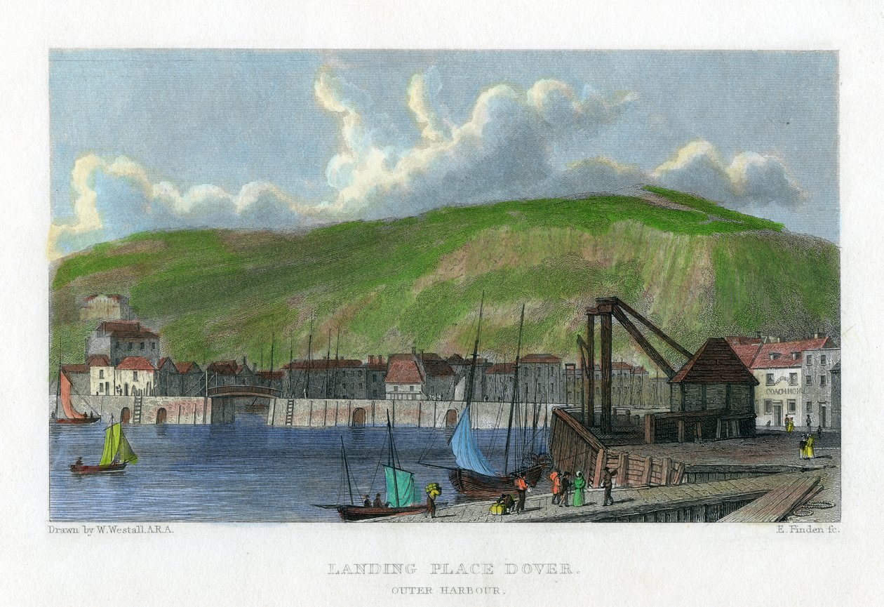 Luogo di sbarco, porto esterno, Dover, Kent, XIX secolo da E. Finden