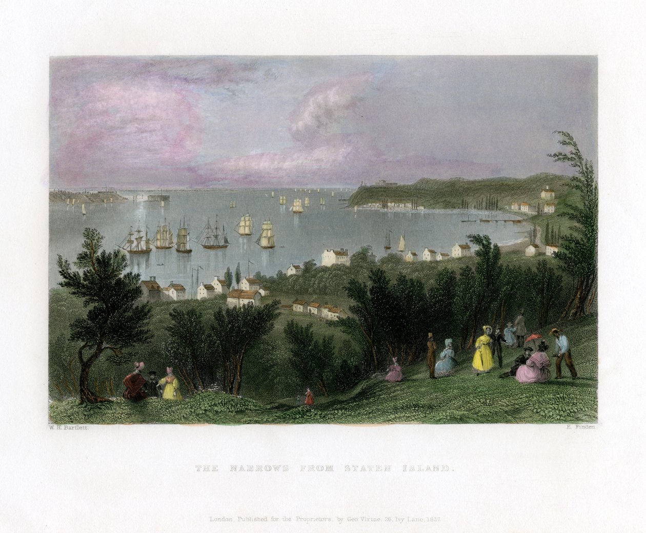 The Narrows visto da Staten Island, New York, USA, 1837 da E. Finden
