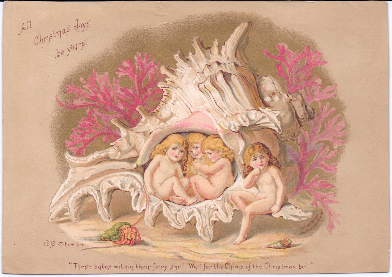 Cartolina di Natale vittoriana di quattro bambini d