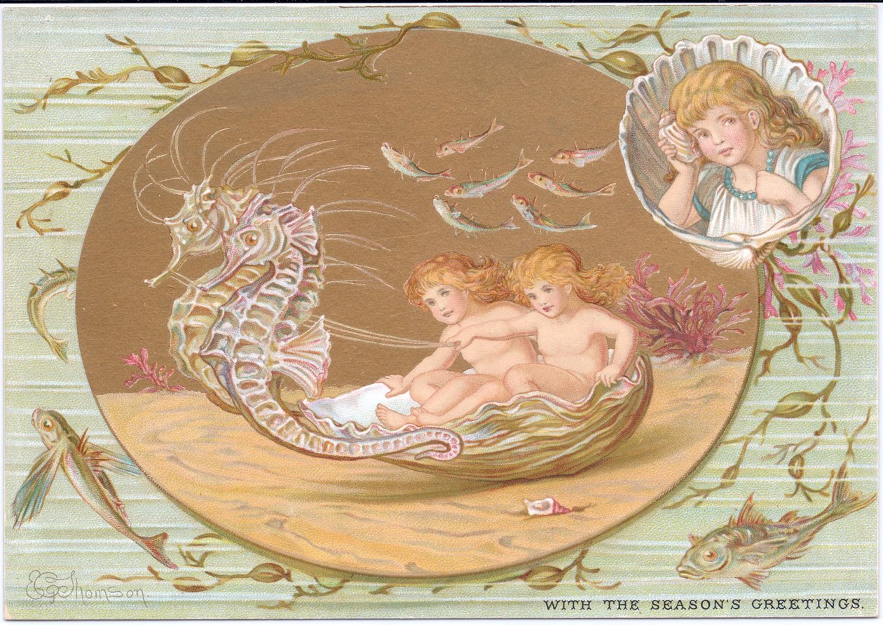 Una cartolina di Natale vittoriana di due bambini d