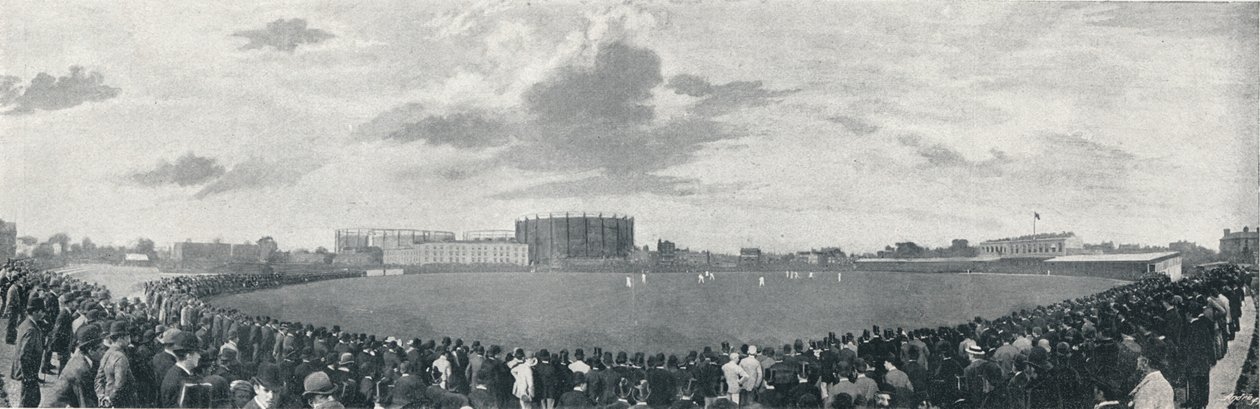 Partita di cricket tra Surrey e Australiani al Kennington Oval, c1896 da E Hawkins and Co
