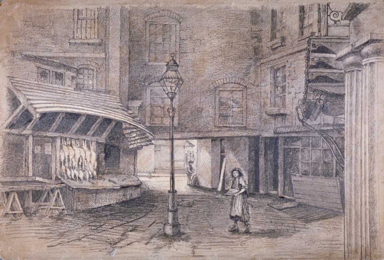 Negozio di pollame a Clare Market, Westminster, Londra, c. 1850 da E Holah
