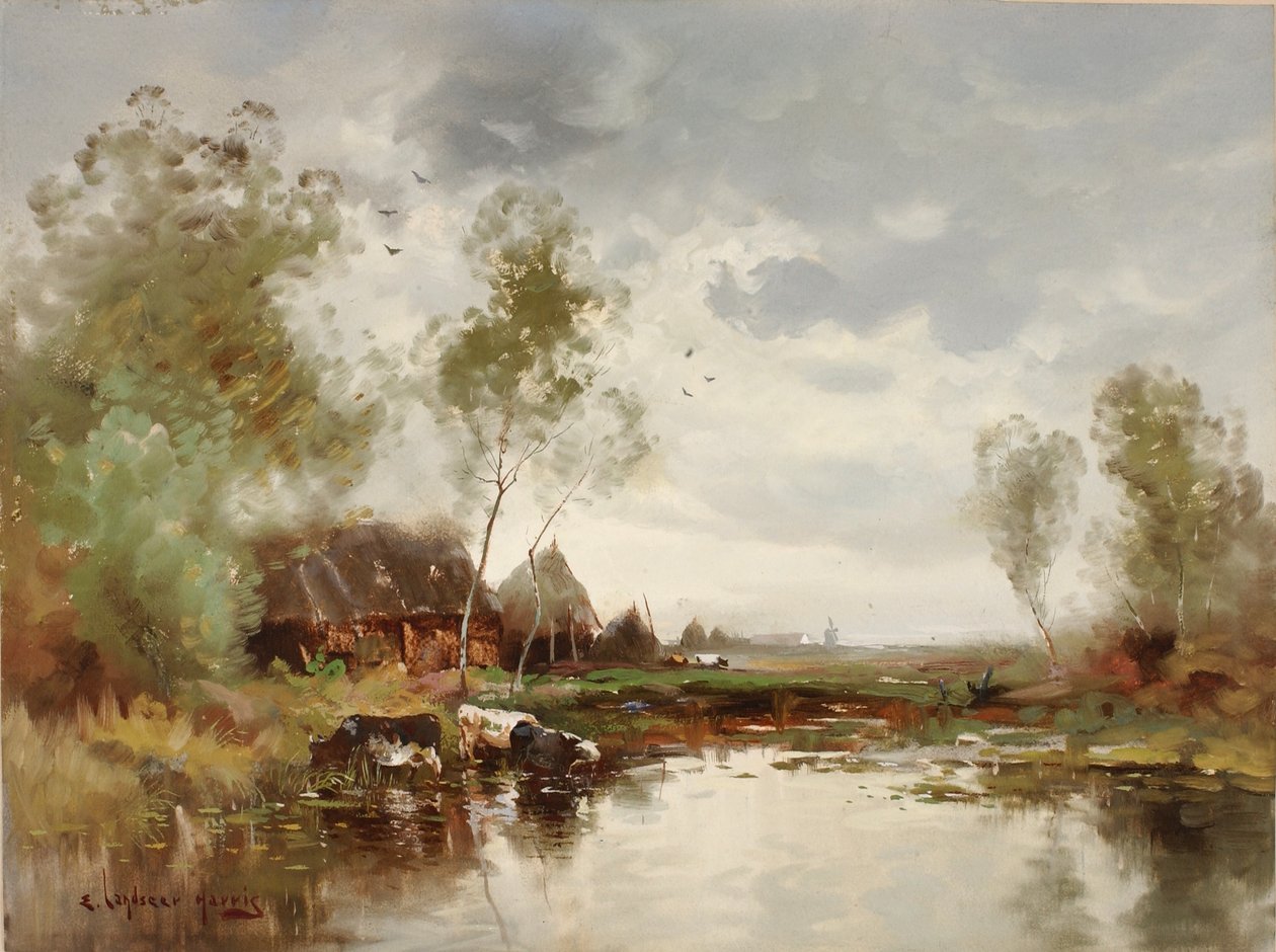 Paesaggio con mulino a vento da E. Landseer Harris