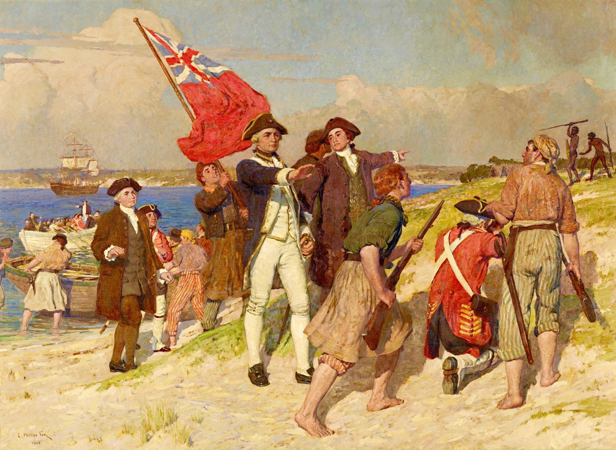 Sbarco del tenente James Cook a Botany Bay, 29 aprile 1770 (dipinto di E Phillips Fox) da E. Phillips Fox