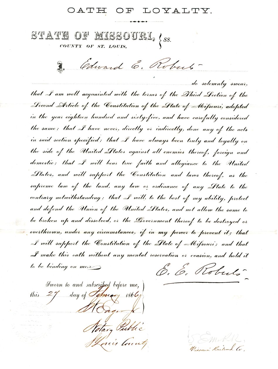 Giuramento di fedeltà di Edward E. Roberts del Missouri, Contea di St. Louis da E. Roberts