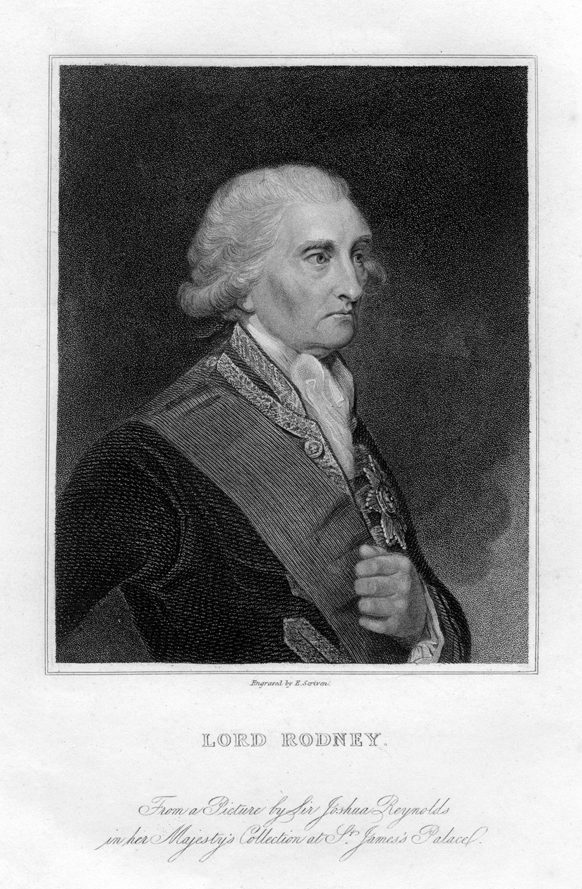Ammiraglio George Brydges Rodney 1719-1792, 1° Barone Rodney, XIX secolo da E. Scriven