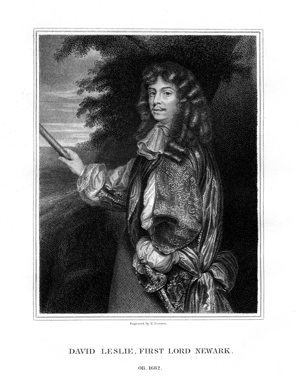 David Leslie, Lord Newark, ufficiale di cavalleria scozzese, 1827 da E. Scriven
