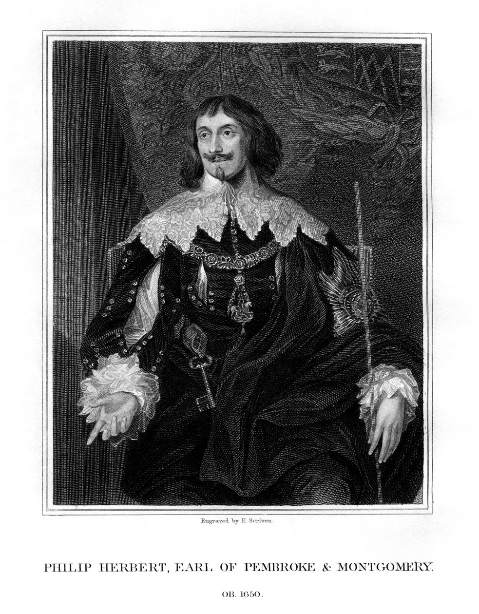 Philip Herbert, IV conte di Pembroke, cortigiano e politico, 1828 da E. Scriven