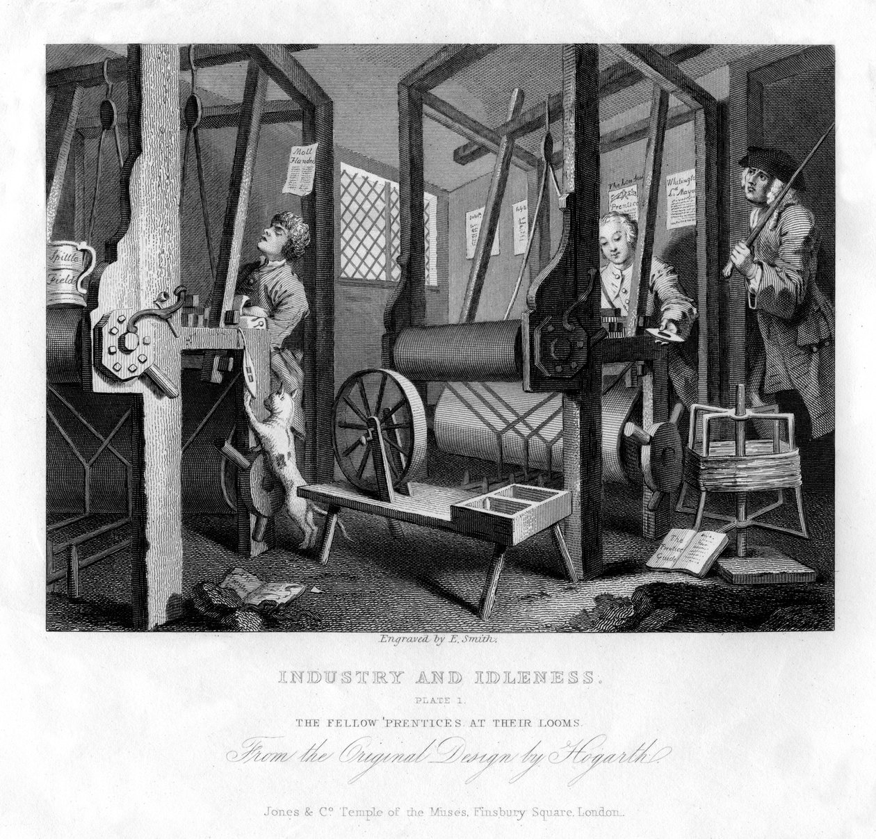 I compagni apprendisti ai loro telai, tavola I di Industria e Ozio, 1833 da E. Smith