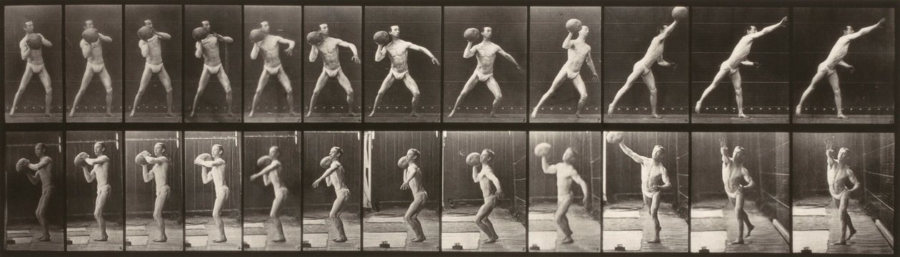 Locomozione animale (piatto 319) (Uomo che lancia una palla) da Eadweard Muybridge