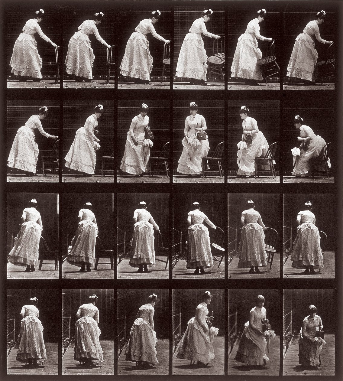 Locomozione animale, tavola 265: sequenza con una donna che si siede, 1887 da Eadweard Muybridge